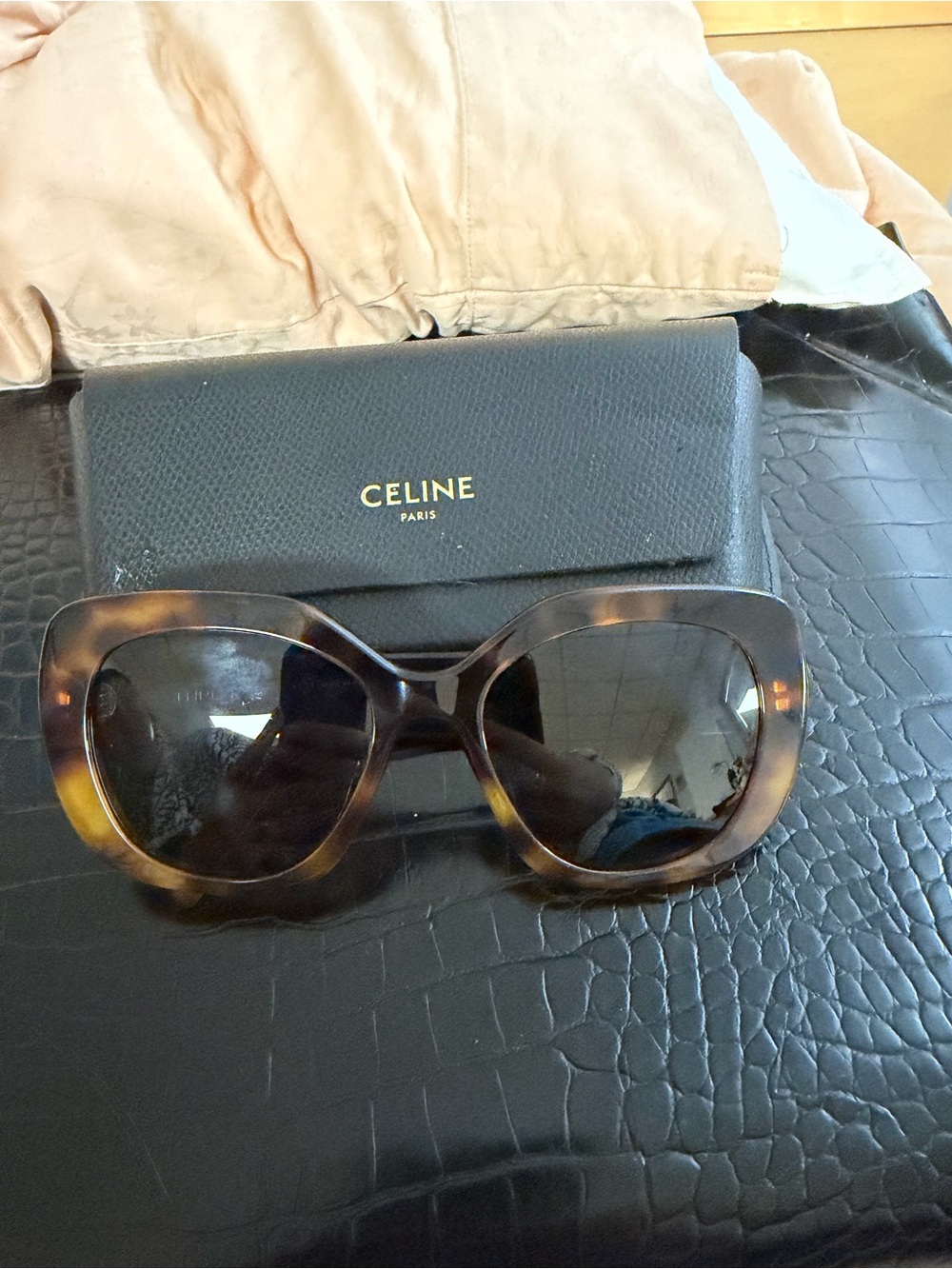 Celine Oversized Tortoiseshell Sunglasses in Brown and Amber